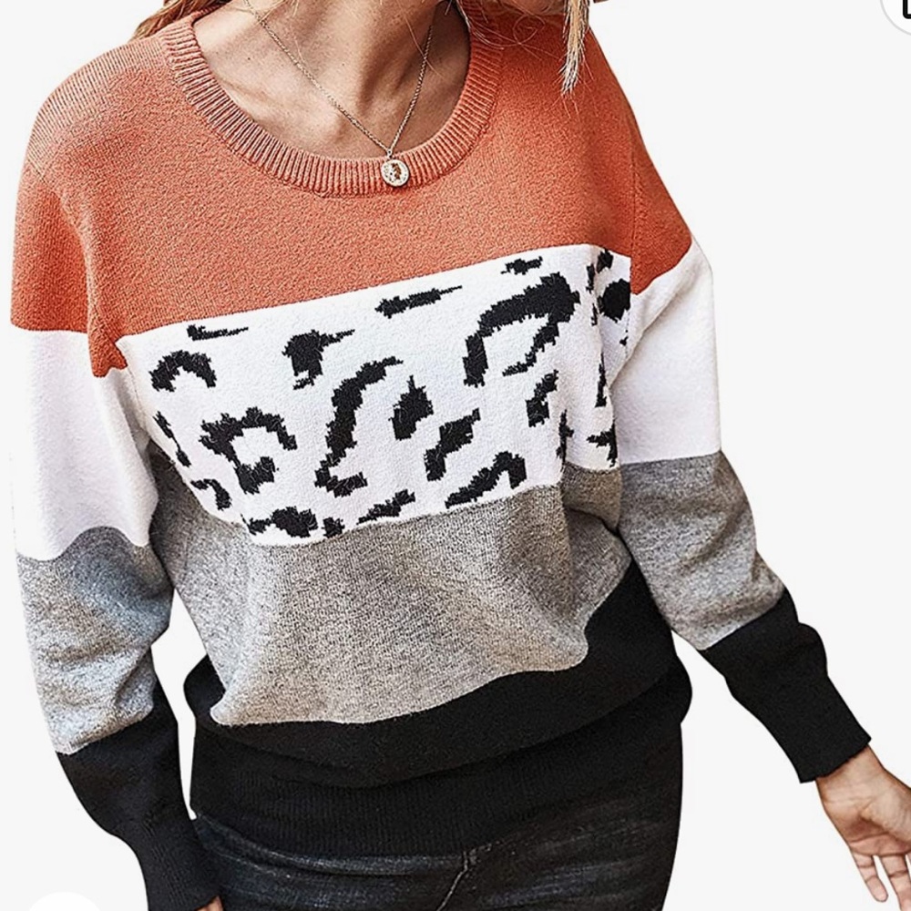 Long Sleeve Color Block Knit Sweater